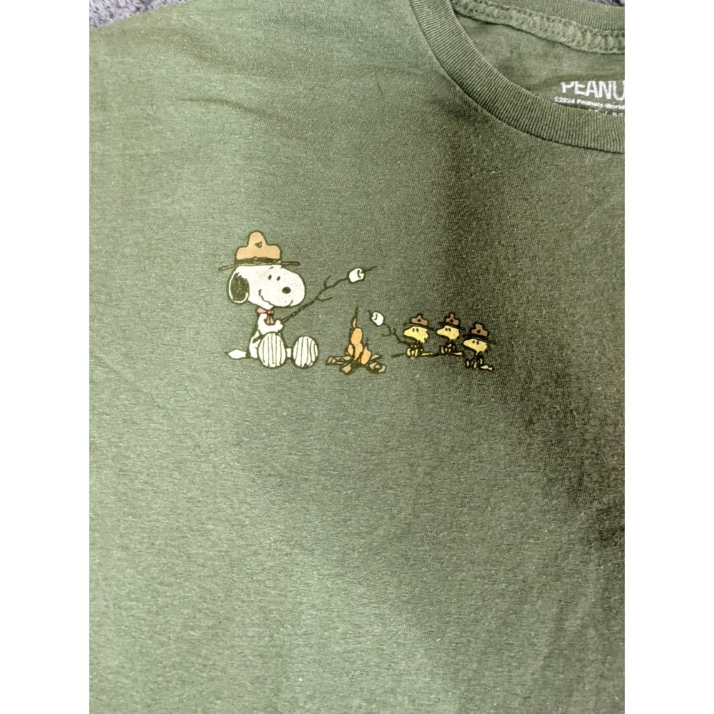 Peanuts T-Shirt Camp Snoopy Medium Cotton Army Green Beagle Scouts Fun Whimsical - Picture 2 of 7